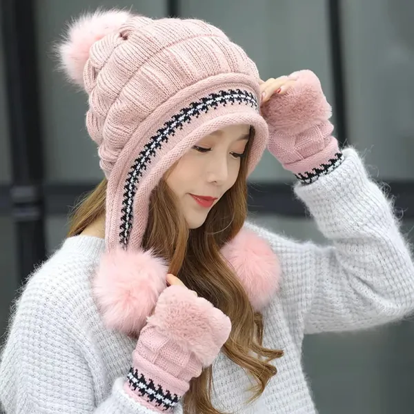 Pink_Women_Fleece-Lined_Beanie_With_Pom-Pom_For_Women