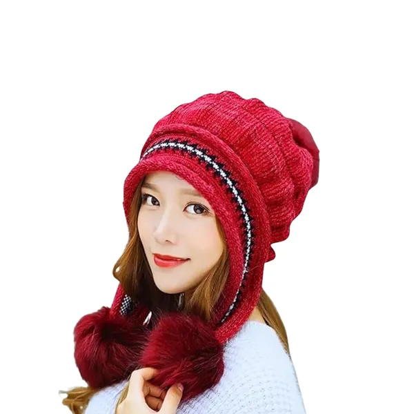 Red_Women_Fleece-Lined_Beanie_With_Pom-Pom_For_Women