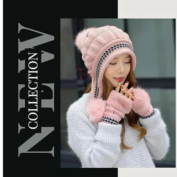 Red_Women_Fleece-Lined_Beanie_With_Pom-Pom_For_Women