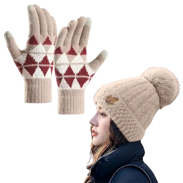 Camel_Woolen_Winter_Beanie_&_Gloves_Set_For_Women