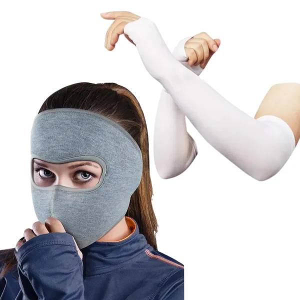 Silver_&_White_Premium_Cotton_Breathable,_Face_Cover_Mask_With_Arm_Sleeves_(Pack_Of_2)