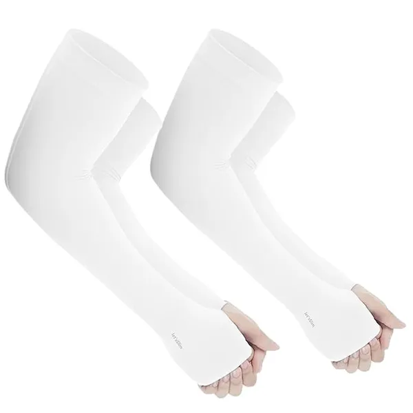 White_UV_Sun_Protection_Moisture-Wicking_Arm_Cover_For_Men_&_Women_(Pack_Of_2)