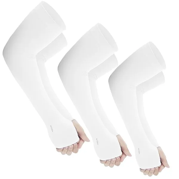 White_UV_Sun_Protection_Moisture-Wicking_Arm_Cover_For_Men_&_Women_(Pack_Of_3)