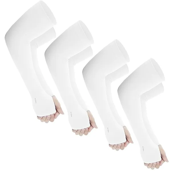 White_UV_Sun_Protection_Moisture-Wicking_Arm_Cover_For_Men_&_Women_(Pack_Of_4)