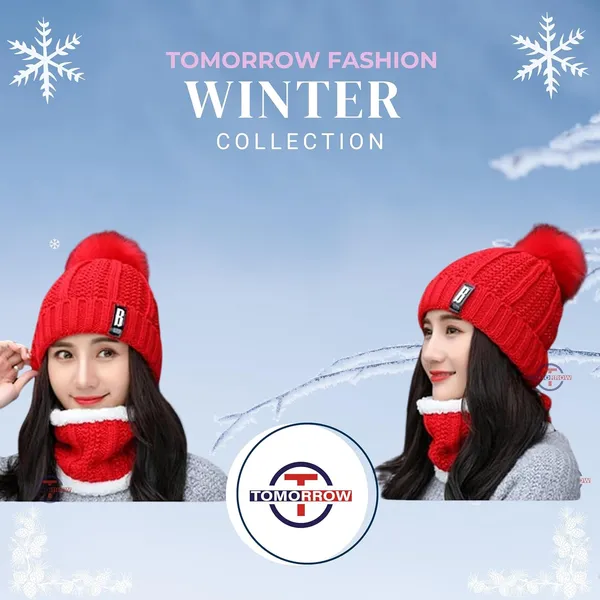 Maroon_Winter_Woolen_Beanie_Cap_And_Neck_Scarf_Warmer_Set_For_Women