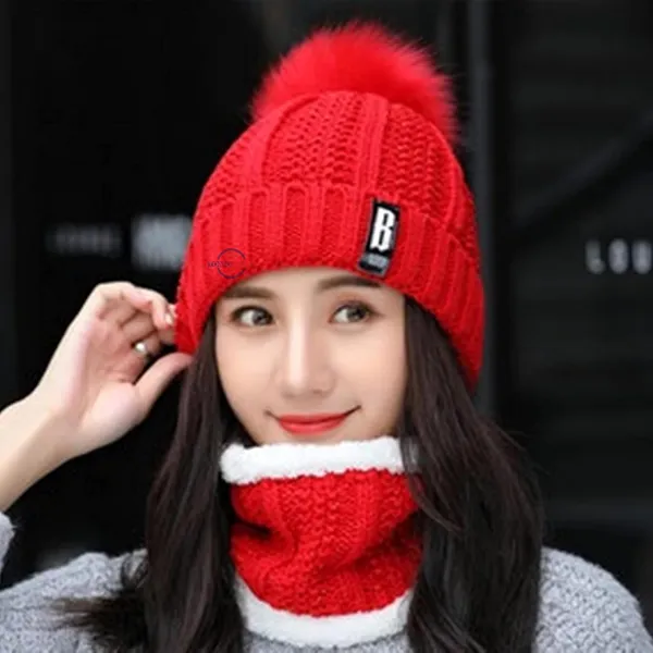 Maroon_Winter_Woolen_Beanie_Cap_And_Neck_Scarf_Warmer_Set_For_Women