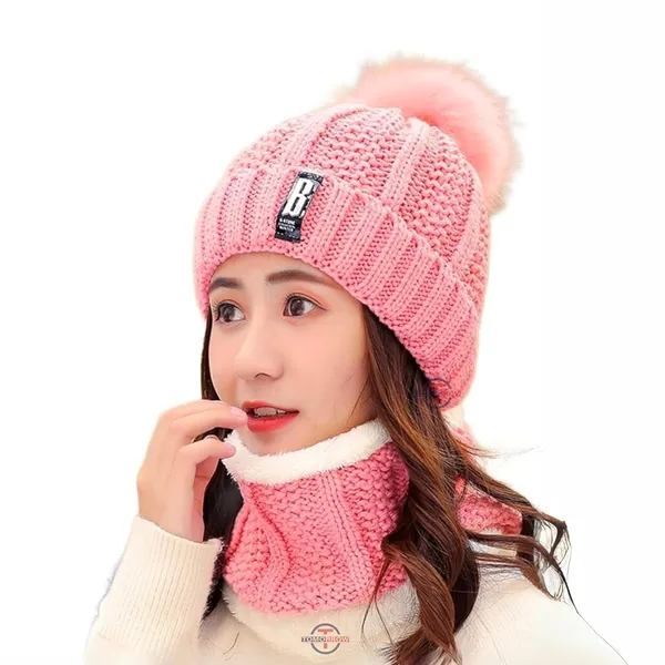 Pink_Winter_Woolen_Beanie_Cap_And_Neck_Scarf_Warmer_Set_For_Women