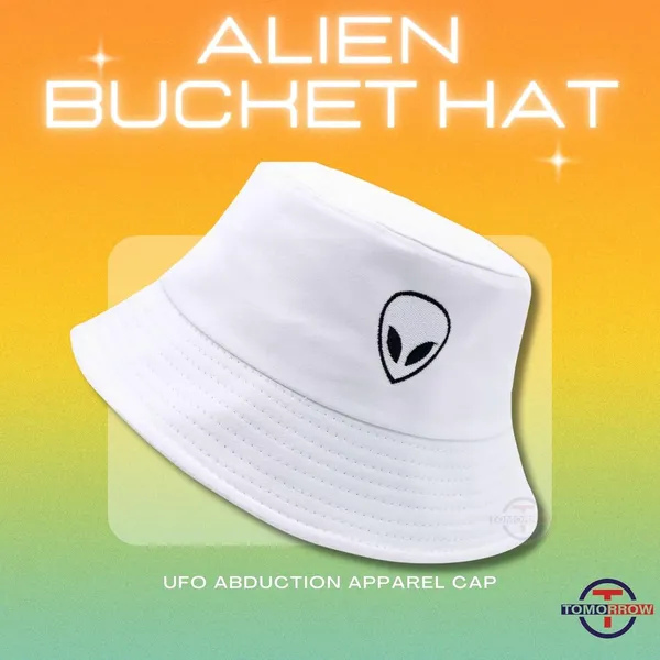 White_Alien_Bucket_Hat_Ufo_Abduction_Apparel_Cap