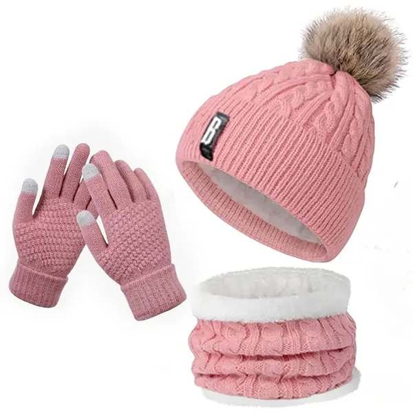 Pink_Unisex_Casual_Style_Wool_Winter_Cap,_Neck_Warmer_Scarf_With_Touch_Gloves_Set_Beanie_(3_Piece_Set)