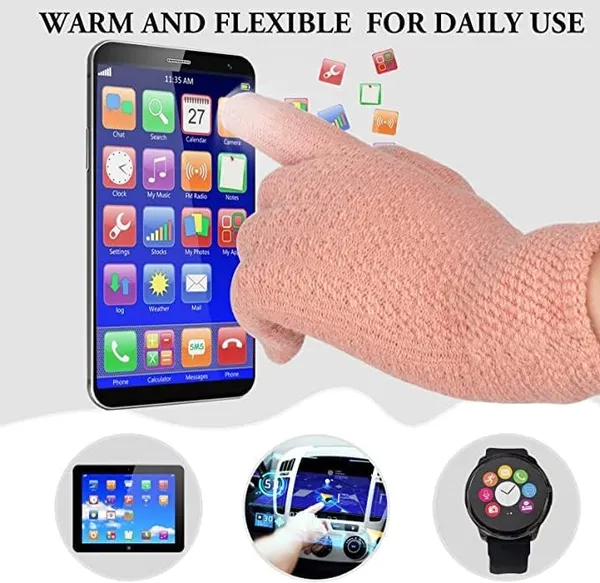Pink_Unisex_Casual_Style_Wool_Winter_Cap,_Neck_Warmer_Scarf_With_Touch_Gloves_Set_Beanie_(3_Piece_Set)