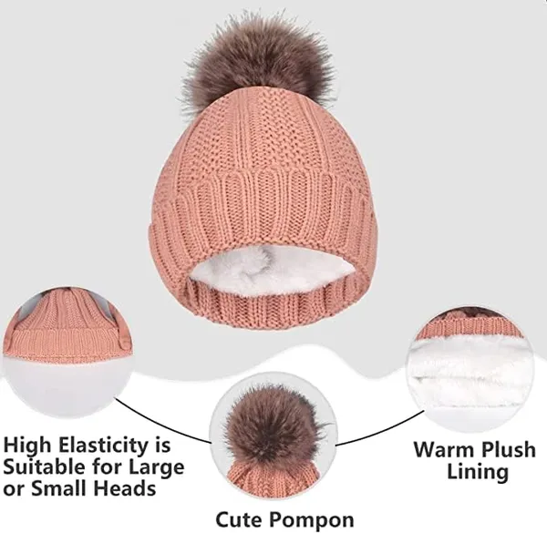Pink_Unisex_Casual_Style_Wool_Winter_Cap,_Neck_Warmer_Scarf_With_Touch_Gloves_Set_Beanie_(3_Piece_Set)