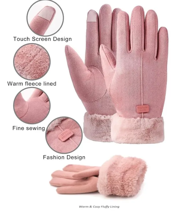 Pink_Cold_Weather_Windproof_Covered_Finger_Faux_Fur_On_The_Inner_Gloves_For_Women