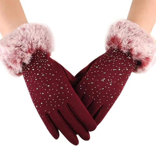 Maroon_Cold_Weather_Windproof_Covered_Finger_Faux_Fur_On_The_Inner_Gloves_For_Women