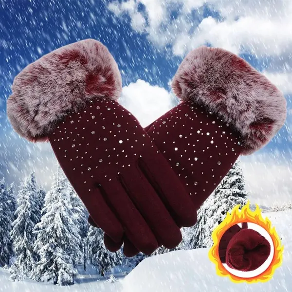 Maroon_Cold_Weather_Windproof_Covered_Finger_Faux_Fur_On_The_Inner_Gloves_For_Women