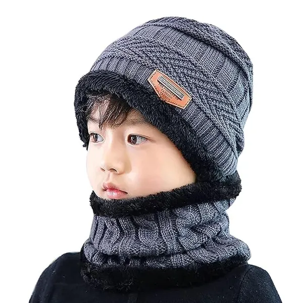 Grey_Winter_Wool_Beanie_Cap_With_Neck_Muffler_For_Boy_&_Girls