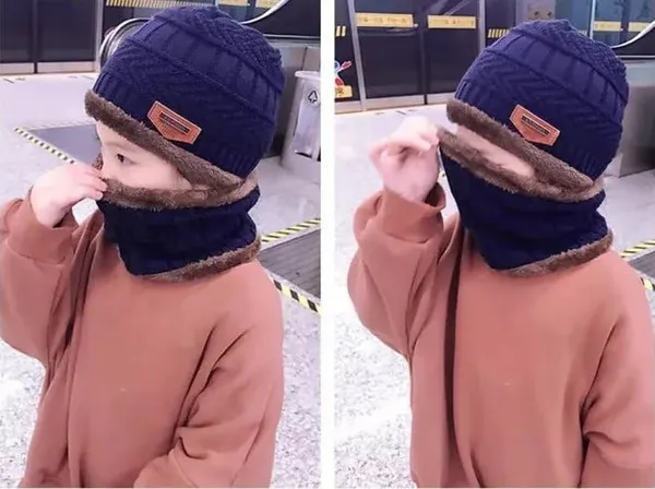 Navy_Blue_Winter_Wool_Beanie_Cap_With_Neck_Muffler_For_Boy_&_Girls