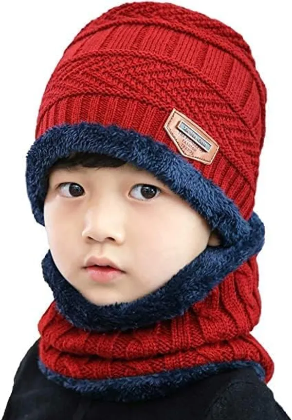 Red_Winter_Wool_Beanie_Cap_With_Neck_Muffler_For_Boy_&_Girls