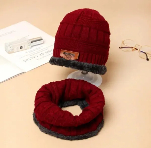 Red_Winter_Wool_Beanie_Cap_With_Neck_Muffler_For_Boy_&_Girls