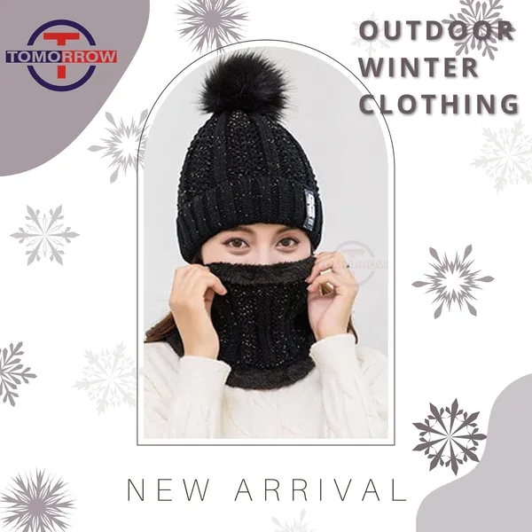 Black_Warm_Headwear_With_Ear_&_Neck_Cover_Winter_Beanie_Hat_Scarf_Set_For_Women_&_Men