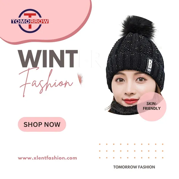 Black_Warm_Headwear_With_Ear_&_Neck_Cover_Winter_Beanie_Hat_Scarf_Set_For_Women_&_Men