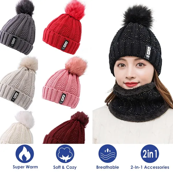 Pink_Warm_Headwear_With_Ear_&_Neck_Cover_Winter_Beanie_Hat_Scarf_Set_For_Women_&_Men
