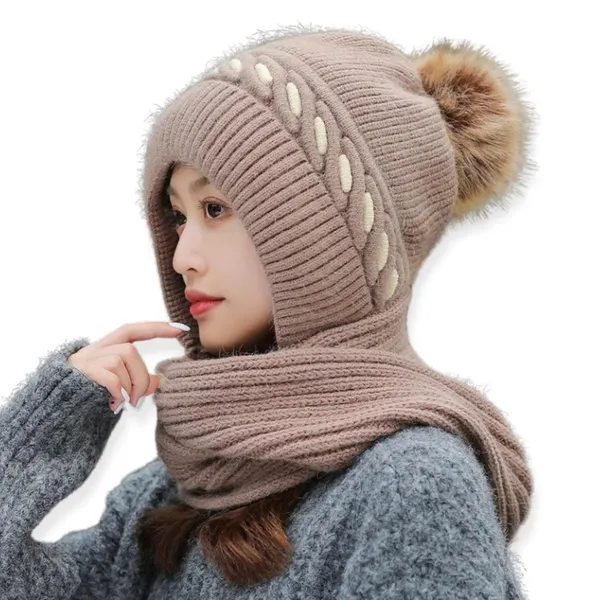 Chocolate_Winter_Knit_Beanie_Hat_Scarf_Set_With_Pom_Pom
