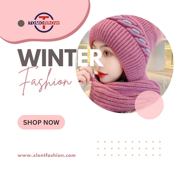 Pink_Winter_Knit_Beanie_Hat_Scarf_Set_With_Pom_Pom