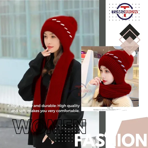 Red_Winter_Knit_Beanie_Hat_Scarf_Set_With_Pom_Pom