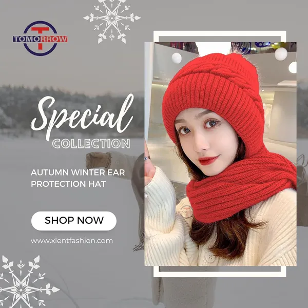 Red_Winter_Knit_Beanie_Hat_Scarf_Set_With_Pom_Pom