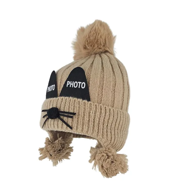 Camel_Knitted_Pom-Pom_Cap_With_Faux_Raccoon_Fur_For_Boys_And_Girls
