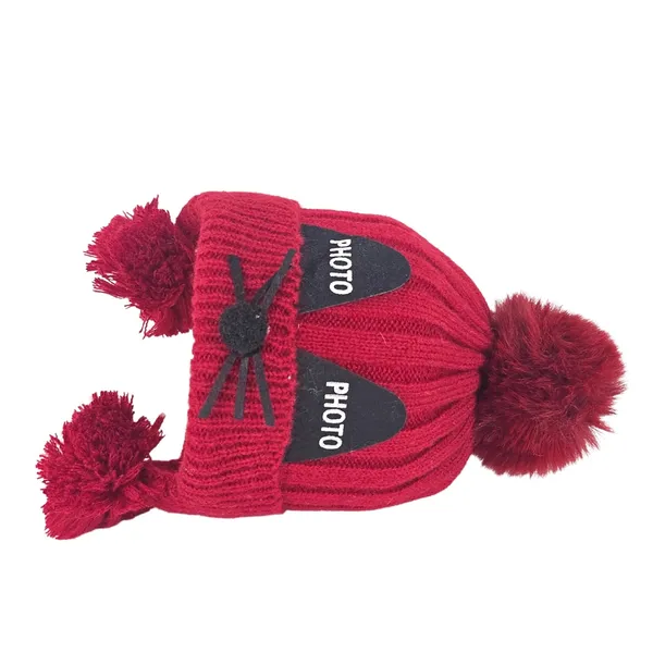 Maroon_Knitted_Pom-Pom_Cap_With_Faux_Raccoon_Fur_For_Boys_And_Girls