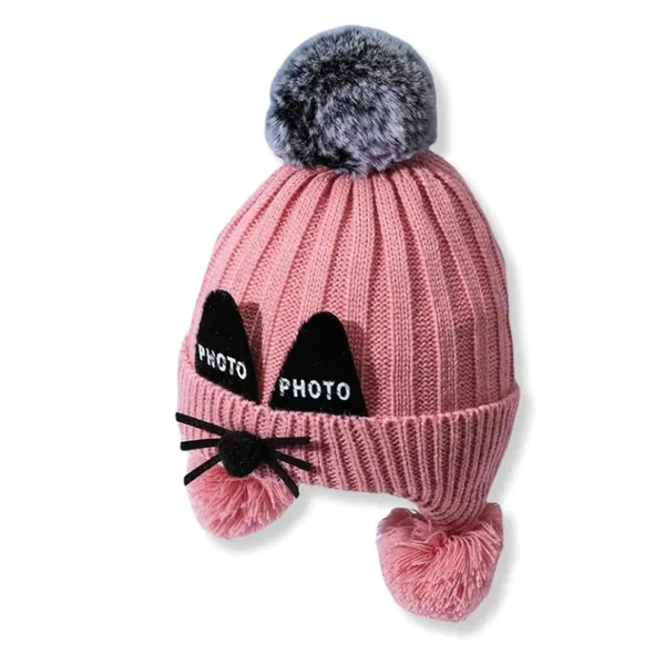 Pink_Knitted_Pom-Pom_Cap_With_Faux_Raccoon_Fur_For_Boys_And_Girls