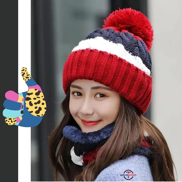 Red_Warm_Headwear_With_Ear_&_Neck_Cover_Winter_Beanie_Hat_Scarf_Set_For_Women_&_Men