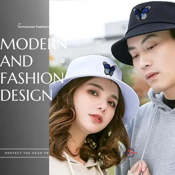 White_Butterfly_Pattern_Bucket_Hat_For_Women