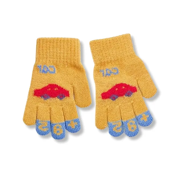 Yellow_Warm_Faux_Wool_Thermal_Gloves_With_Car_Pattern_Ideal_For_Boy_And_Girls