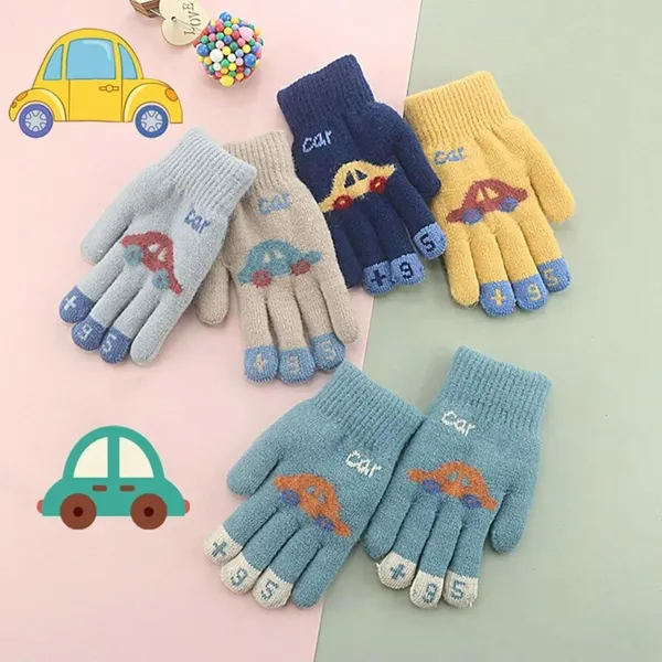 Yellow_Warm_Faux_Wool_Thermal_Gloves_With_Car_Pattern_Ideal_For_Boy_And_Girls