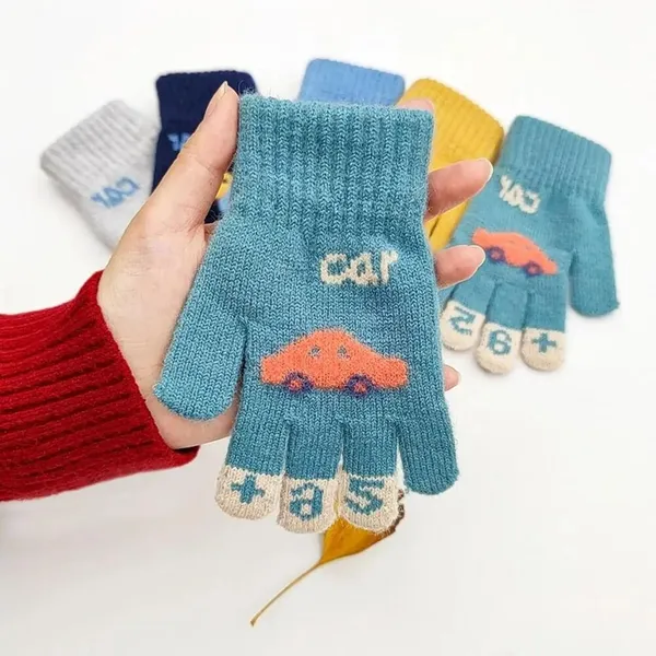 Yellow_Warm_Faux_Wool_Thermal_Gloves_With_Car_Pattern_Ideal_For_Boy_And_Girls