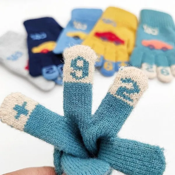 Yellow_Warm_Faux_Wool_Thermal_Gloves_With_Car_Pattern_Ideal_For_Boy_And_Girls