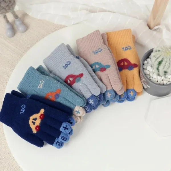 Yellow_Warm_Faux_Wool_Thermal_Gloves_With_Car_Pattern_Ideal_For_Boy_And_Girls