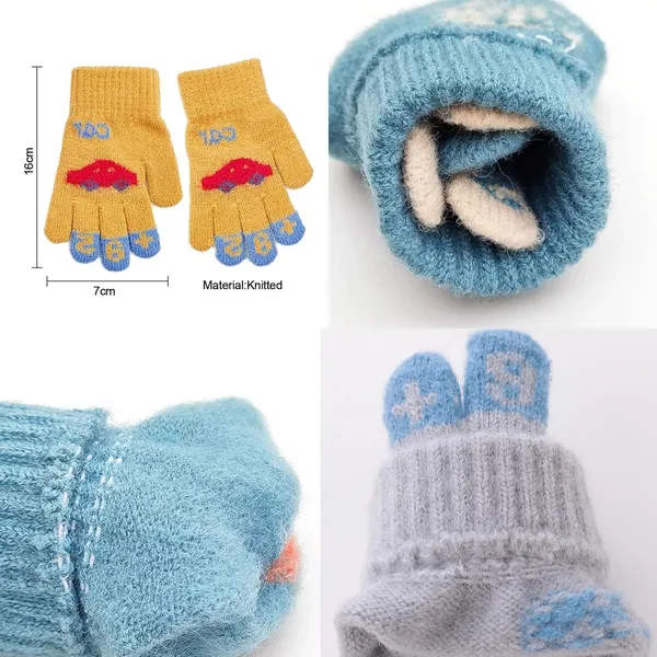 Yellow_Warm_Faux_Wool_Thermal_Gloves_With_Car_Pattern_Ideal_For_Boy_And_Girls