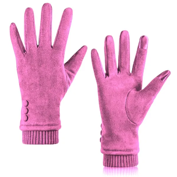 Pink_Cold_Weather_Suede_Gloves_With_Plush_Lining,_Touchscreen_Technology,_And_Elegant_Three-Button_Design_For_Women