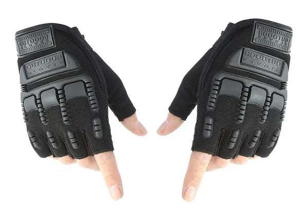 Black_Hard_Shell_Knuckle_Protection_Comfortable_Half_Finger_Design_Style_With_Rubber_Non-Slip_Grip_Durable_Padding_Biker_Gloves_For_Men_And_Women