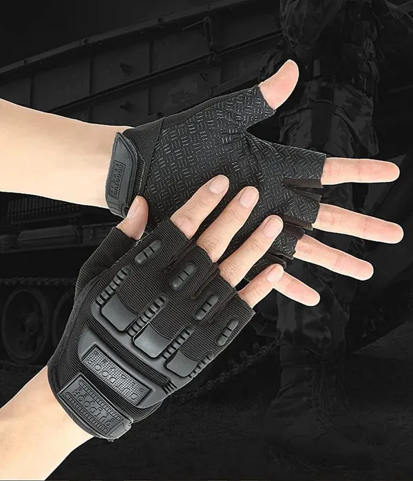 Black_Hard_Shell_Knuckle_Protection_Comfortable_Half_Finger_Design_Style_With_Rubber_Non-Slip_Grip_Durable_Padding_Biker_Gloves_For_Men_And_Women
