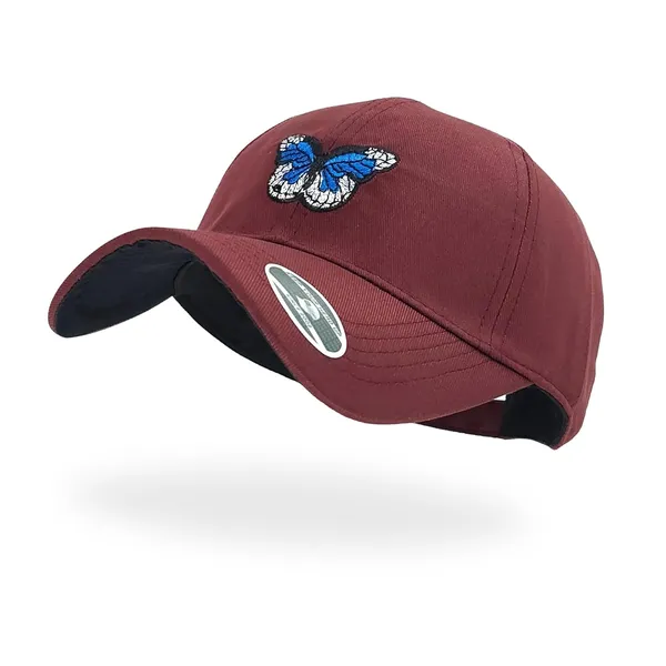 Maroon_Butterfly_Embroidered_Baseball_Cap_For_Men_Women