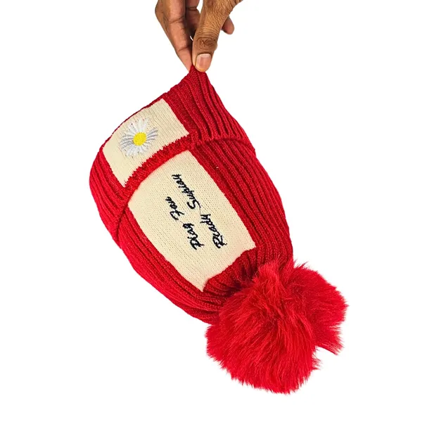 Red_Pom_Pom_Beanie_With_Daisy_Patch_Warm_Knit_Fleece_Lined_Hat_For_Women_And_Girls