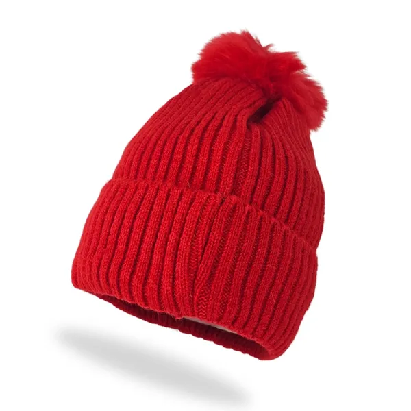 Red_Pom_Pom_Beanie_With_Daisy_Patch_Warm_Knit_Fleece_Lined_Hat_For_Women_And_Girls