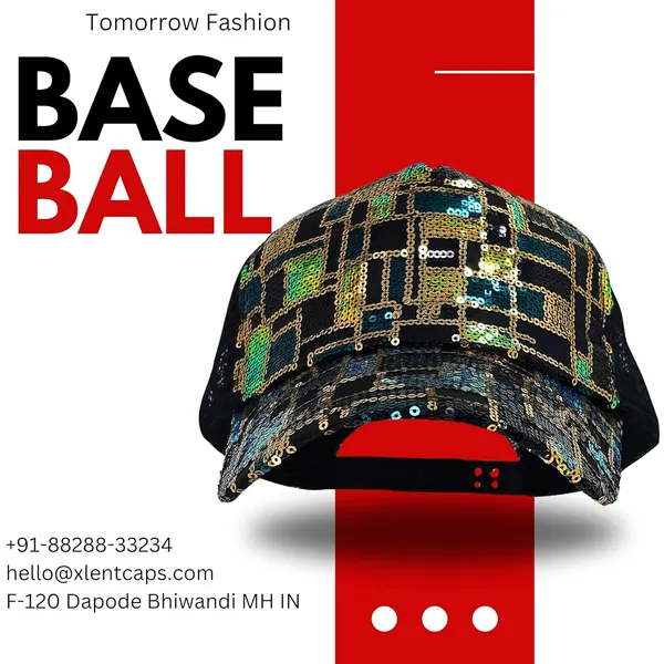 Black_Trendy_Glitter_Decorative_Mesh_Adjustable_Baseball_Cap_For_Girls