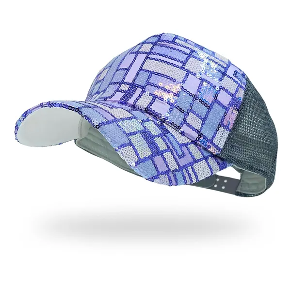 Blue_Trendy_Glitter_Decorative_Mesh_Adjustable_Baseball_Cap_For_Girls