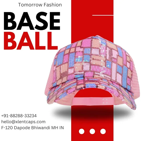 Pink_Trendy_Glitter_Decorative_Mesh_Adjustable_Baseball_Cap_For_Girls