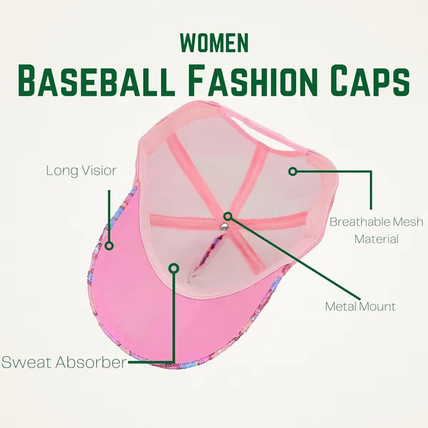 Pink_Trendy_Glitter_Decorative_Mesh_Adjustable_Baseball_Cap_For_Girls